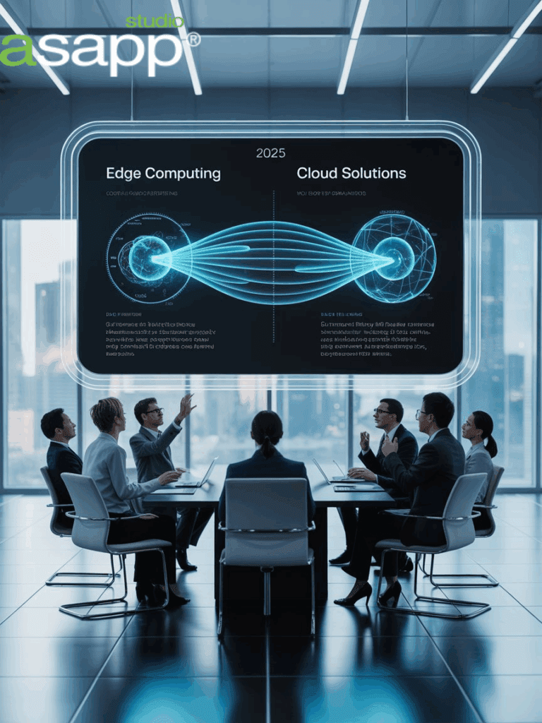  Edge computing devices and cloud infrastructure working together in modern data center showing seamless integration for 2025 business solutions