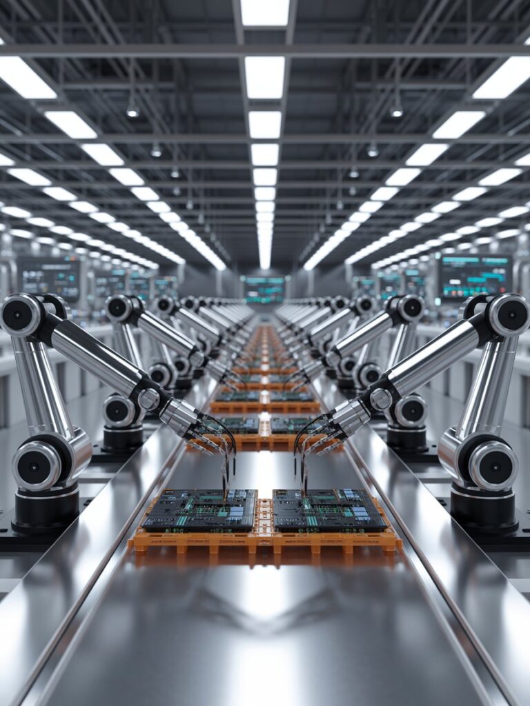 Advanced robotics and automation in 2025 factory floor with collaborative robots working alongside human engineers