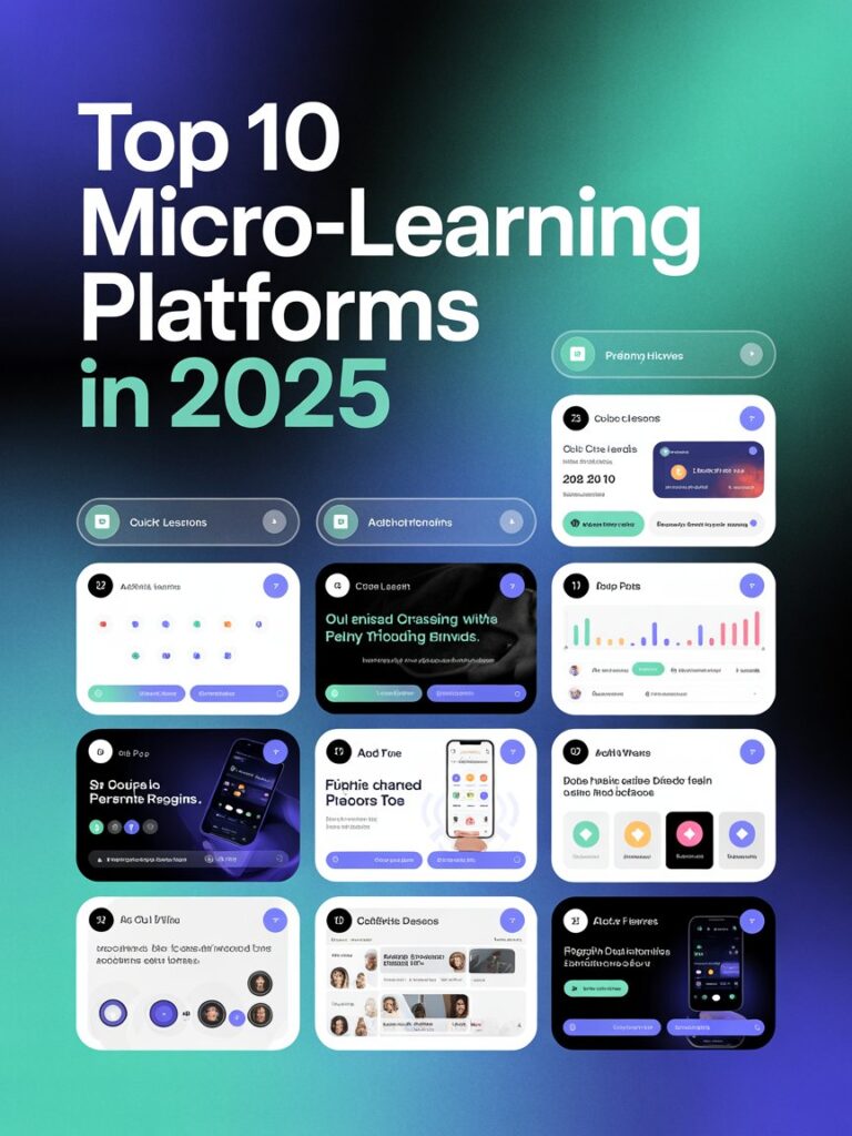 Top 10 micro-learning platforms in 2025 comparison featuring mobile learning apps and corporate training solutions on digital devices
