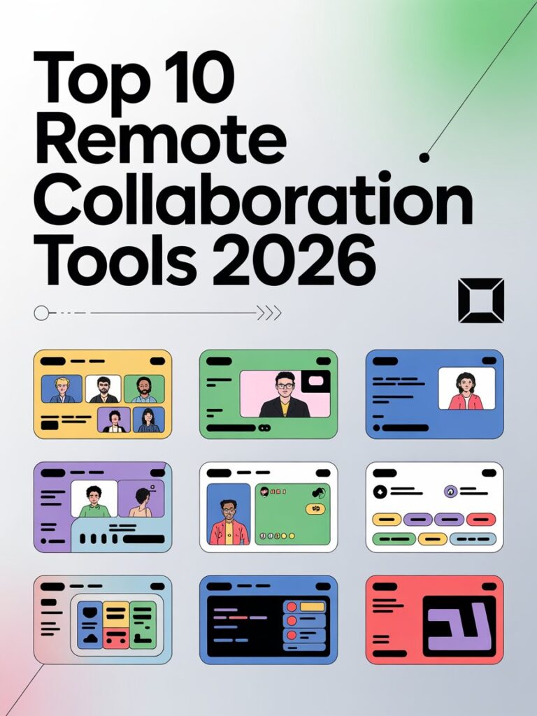 Best remote collaboration tools 2026 dashboard showing team members using video conferencing software and project management platforms for remote work productivity
